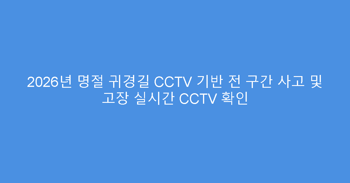 2026년 명절 귀경길 CCTV 기반 전 구간 사고 및 고장 실시간 CCTV 확인