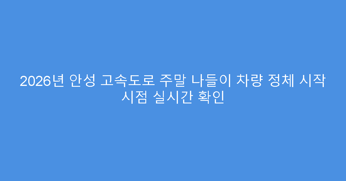 2026년 안성 고속도로 주말 나들이 차량 정체 시작 시점 실시간 확인