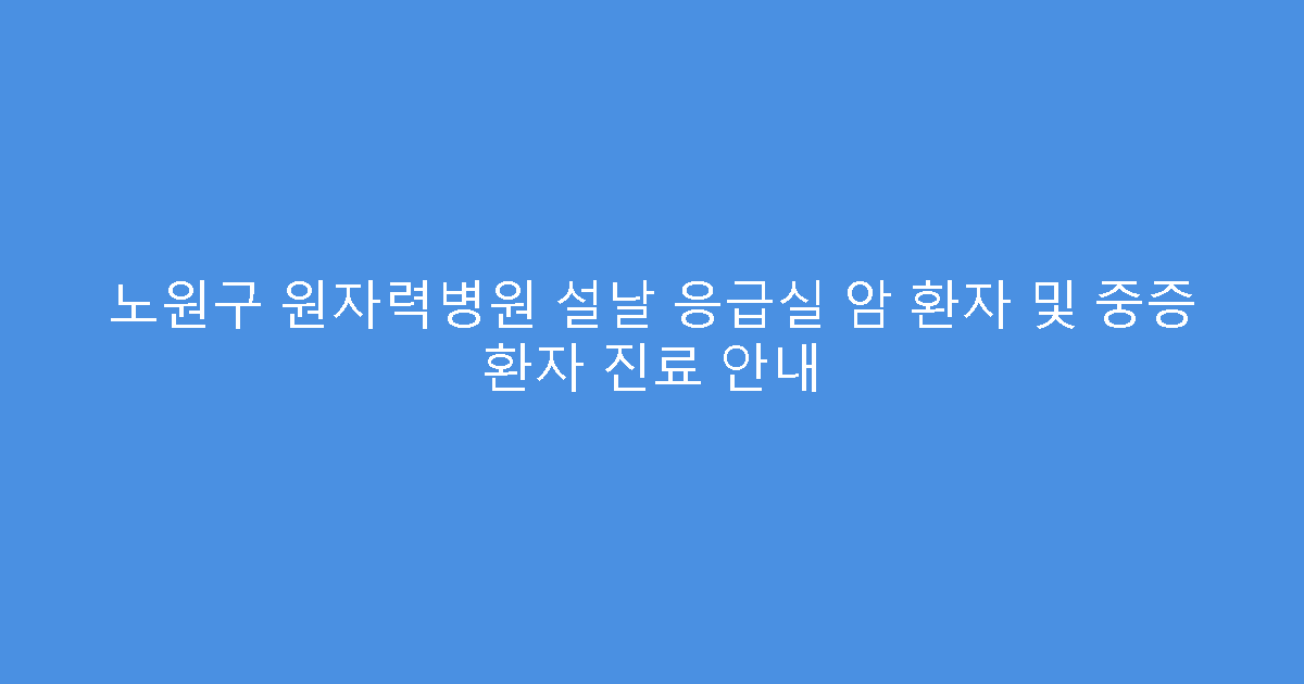 노원구 원자력병원 설날 응급실 암 환자 및 중증 환자 진료 안내