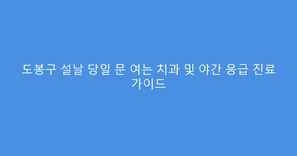도봉구 설날 당일 문 여는 치과 및 야간 응급 진료 가이드