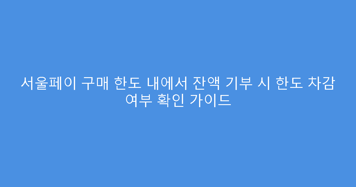 서울페이 구매 한도 내에서 잔액 기부 시 한도 차감 여부 확인 가이드