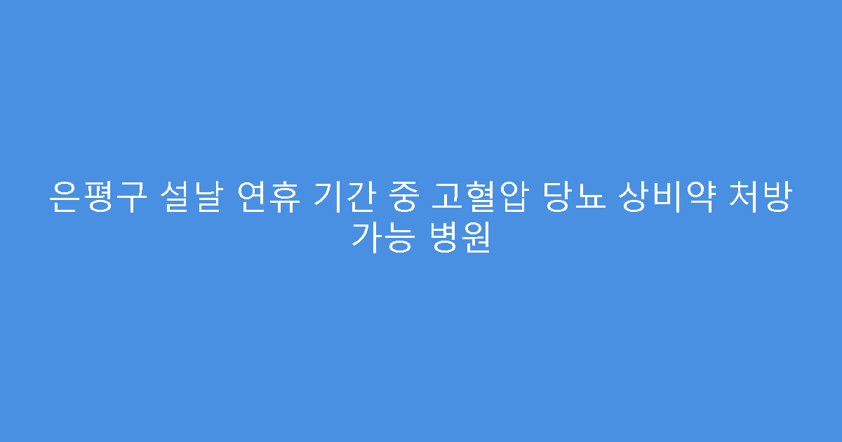 은평구 설날 연휴 기간 중 고혈압 당뇨 상비약 처방 가능 병원