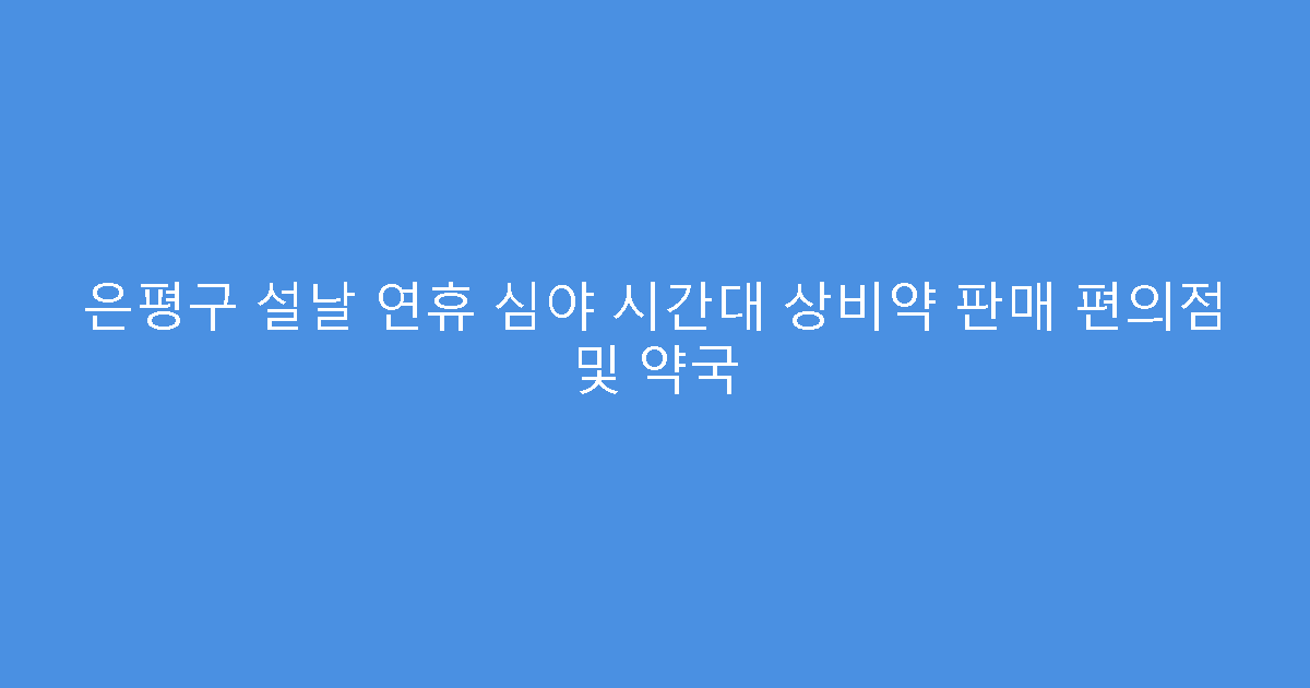 은평구 설날 연휴 심야 시간대 상비약 판매 편의점 및 약국