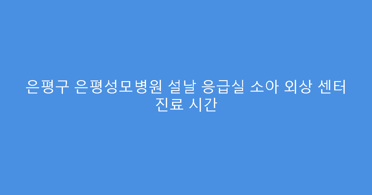 은평구 은평성모병원 설날 응급실 소아 외상 센터 진료 시간