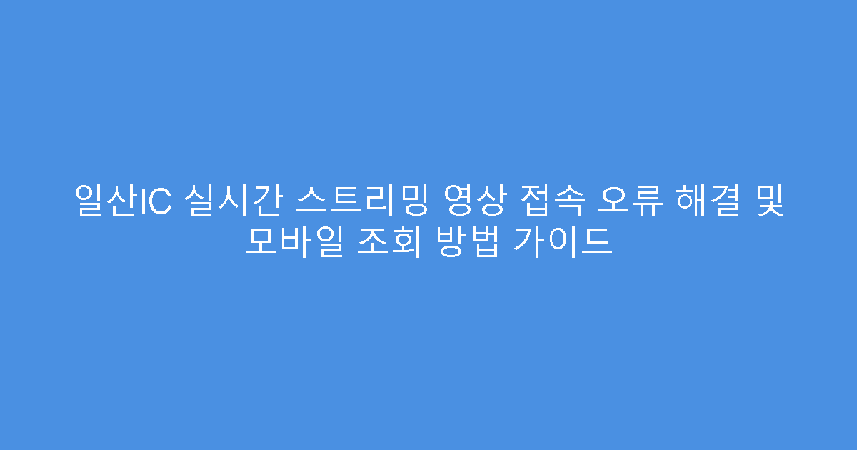 일산IC 실시간 스트리밍 영상 접속 오류 해결 및 모바일 조회 방법 가이드