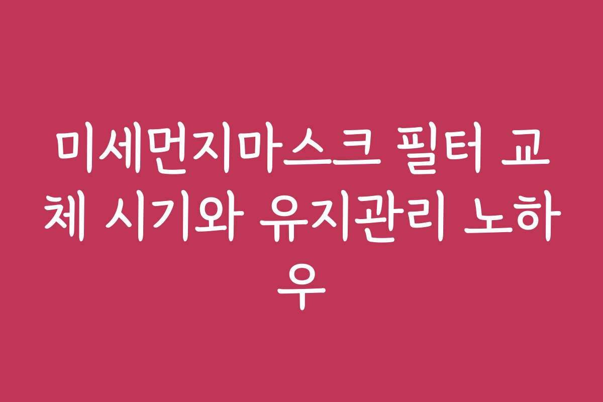 미세먼지마스크 필터 교체 시기와 유지관리 노하우