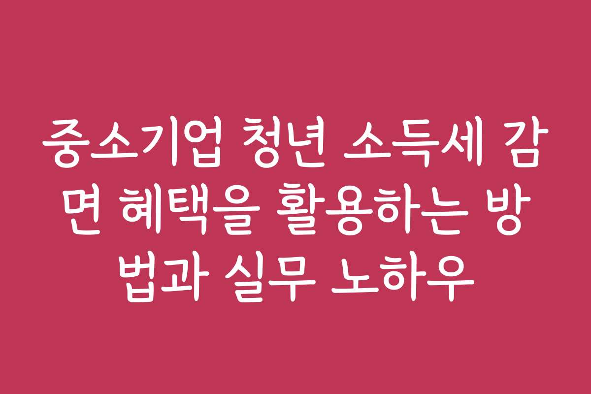 중소기업 청년 소득세 감면 혜택을 활용하는 방법과 실무 노하우