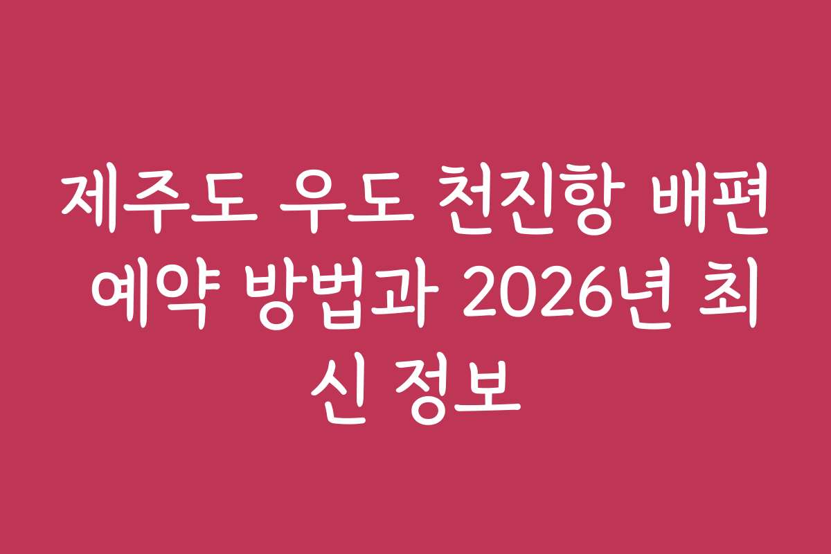 제주도 우도 천진항 배편 예약 방법과 2026년 최신 정보