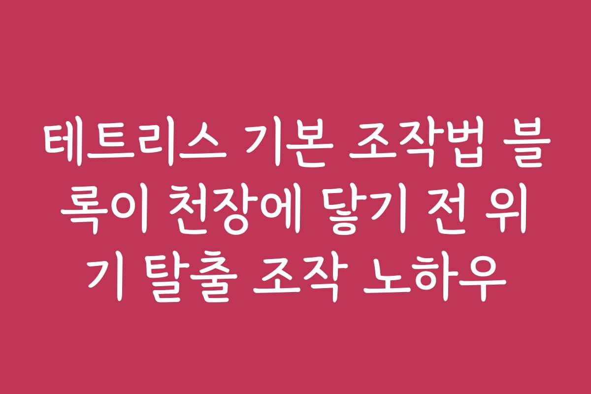 테트리스 기본 조작법 블록이 천장에 닿기 전 위기 탈출 조작 노하우