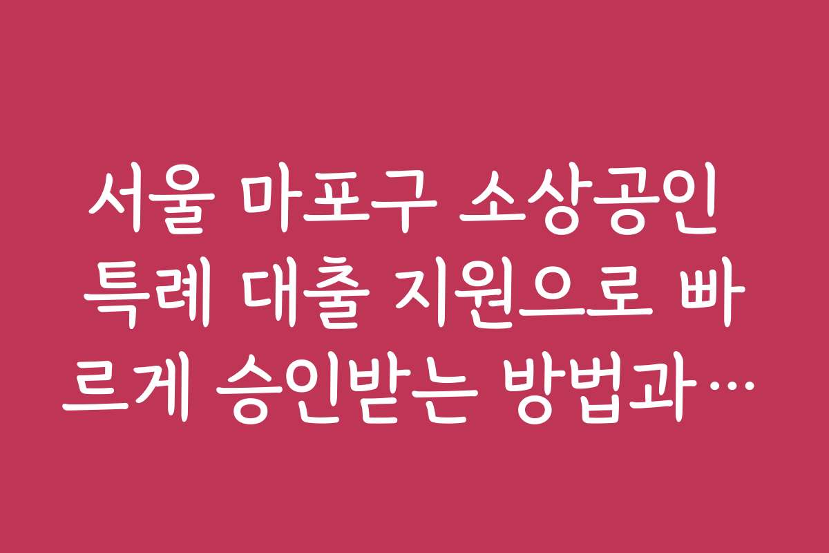 서울 마포구 소상공인 특례 대출 지원으로 빠르게 승인받는 방법과 꿀팁을 전해드려요