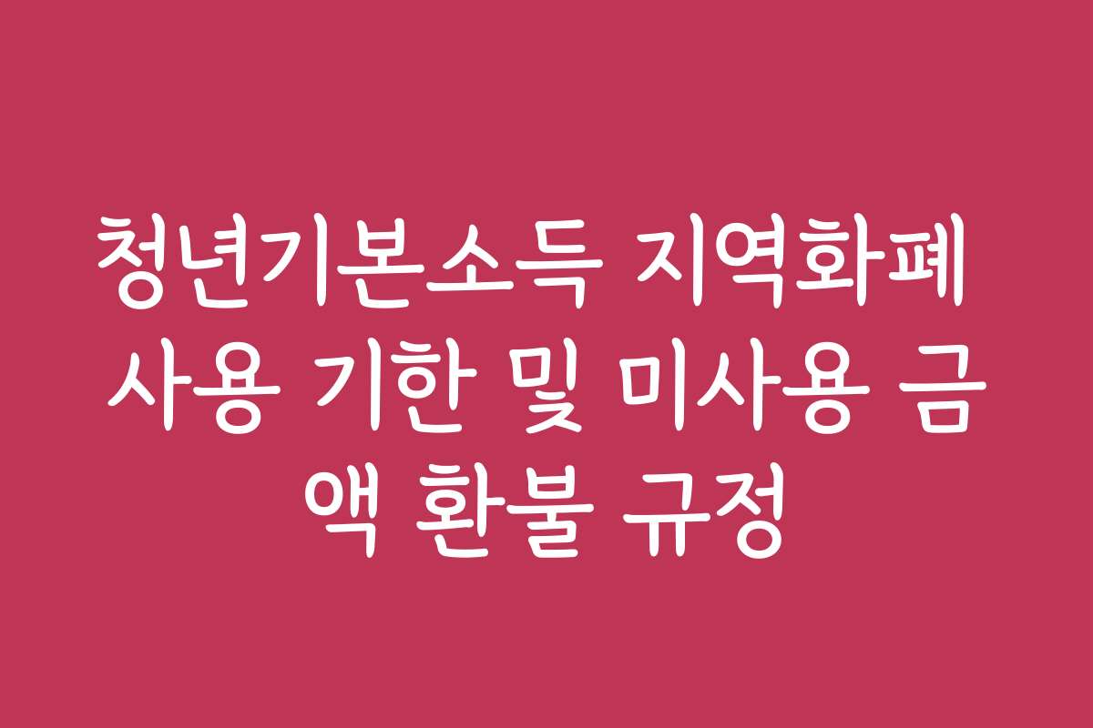 청년기본소득 지역화폐 사용 기한 및 미사용 금액 환불 규정