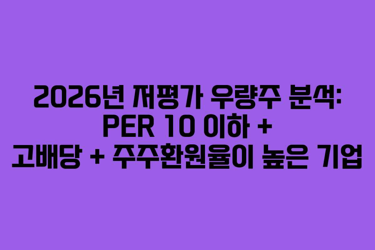 2026년 저평가 우량주 분석: PER 10 이하 + 고배당 + 주주환원율이 높은 기업