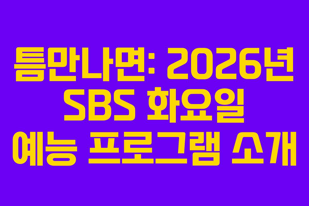 틈만나면: 2026년 SBS 화요일 예능 프로그램 소개