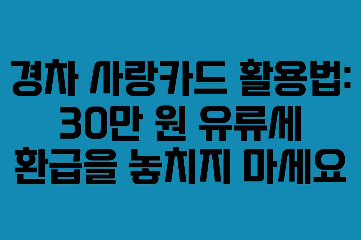 경차 사랑카드 활용법: 30만 원 유류세 환급을 놓치지 마세요