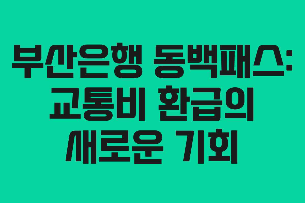부산은행 동백패스: 교통비 환급의 새로운 기회