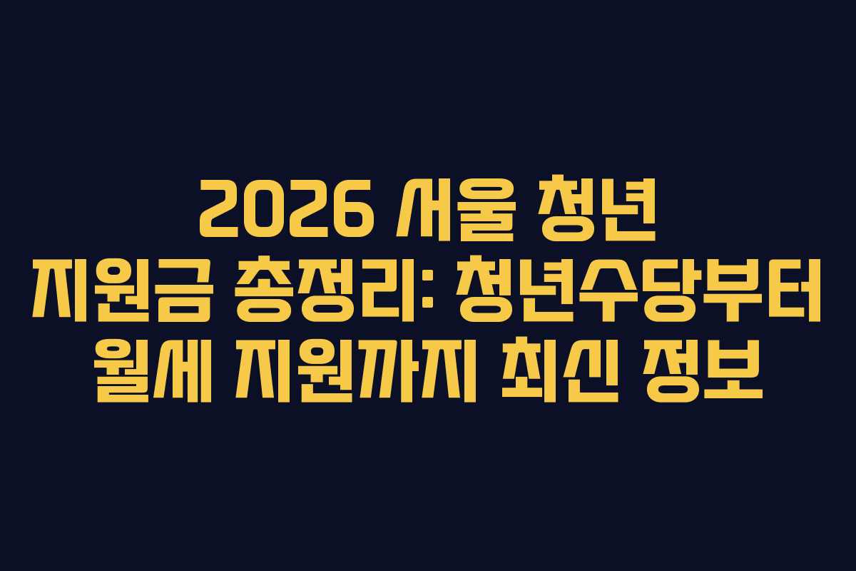 2026 서울 청년 지원금 총정리: 청년수당부터 월세 지원까지 최신 정보