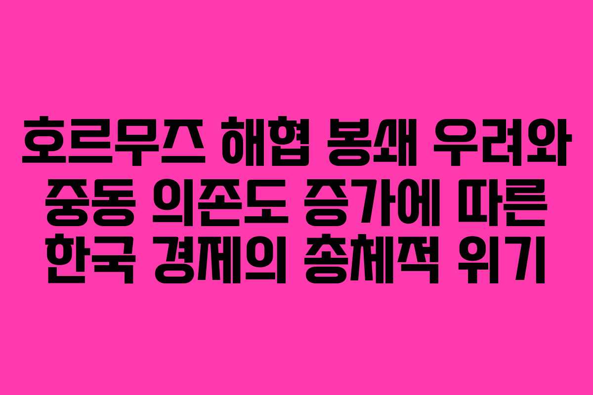 호르무즈 해협 봉쇄 우려와 중동 의존도 증가에 따른 한국 경제의 총체적 위기