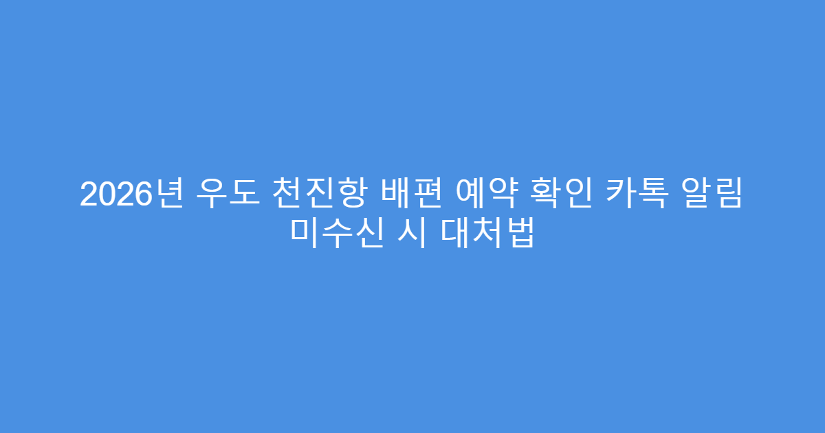 2026년 우도 천진항 배편 예약 확인 카톡 알림 미수신 시 대처법