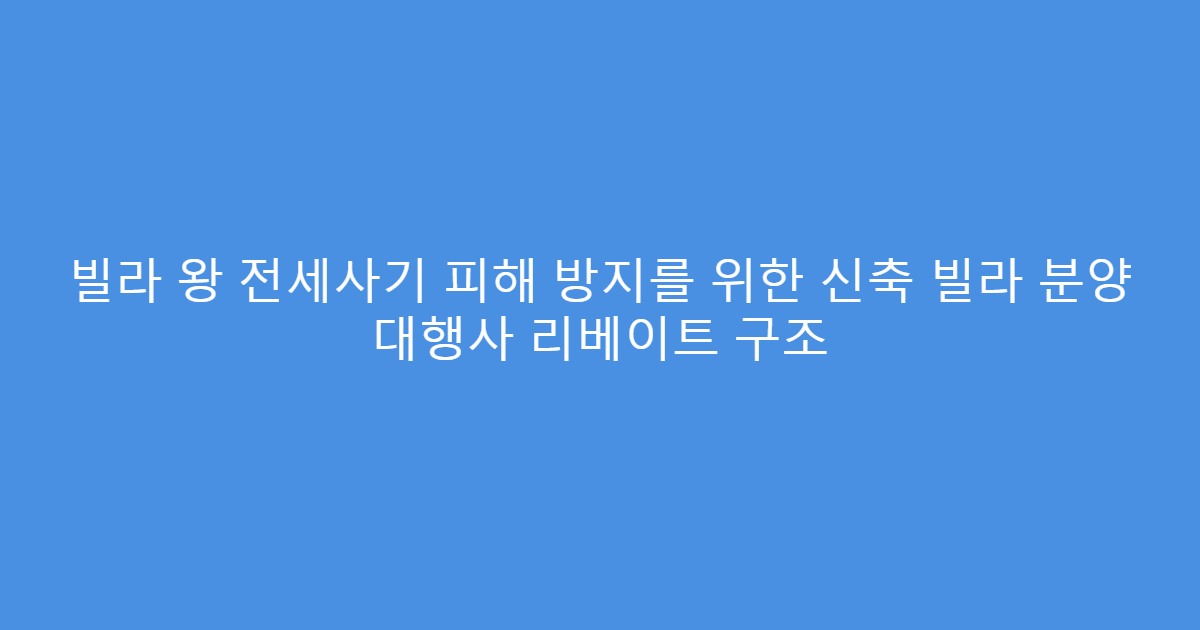 빌라 왕 전세사기 피해 방지를 위한 신축 빌라 분양 대행사 리베이트 구조