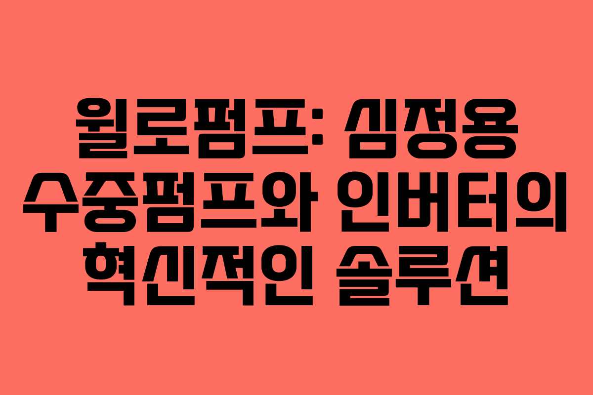 윌로펌프: 심정용 수중펌프와 인버터의 혁신적인 솔루션