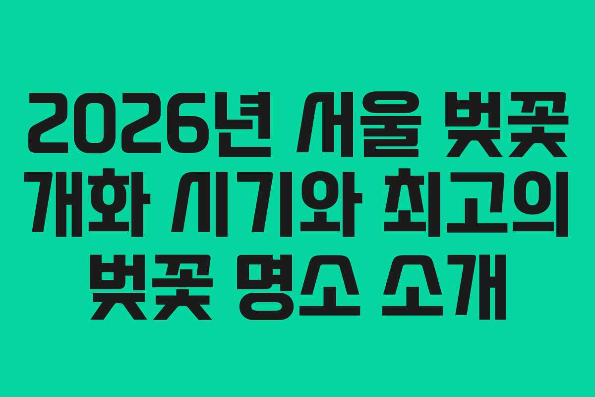 2026년 서울 벚꽃 개화 시기와 최고의 벚꽃 명소 소개