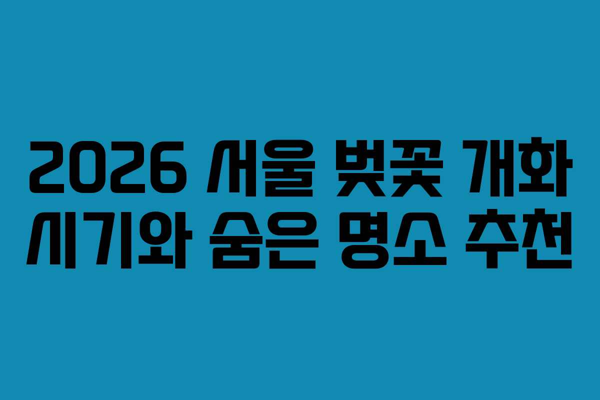 2026 서울 벚꽃 개화 시기와 숨은 명소 추천