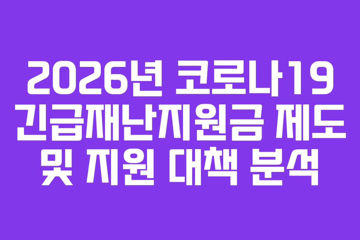 2026년 코로나19 긴급재난지원금 제도 및 지원 대책 분석