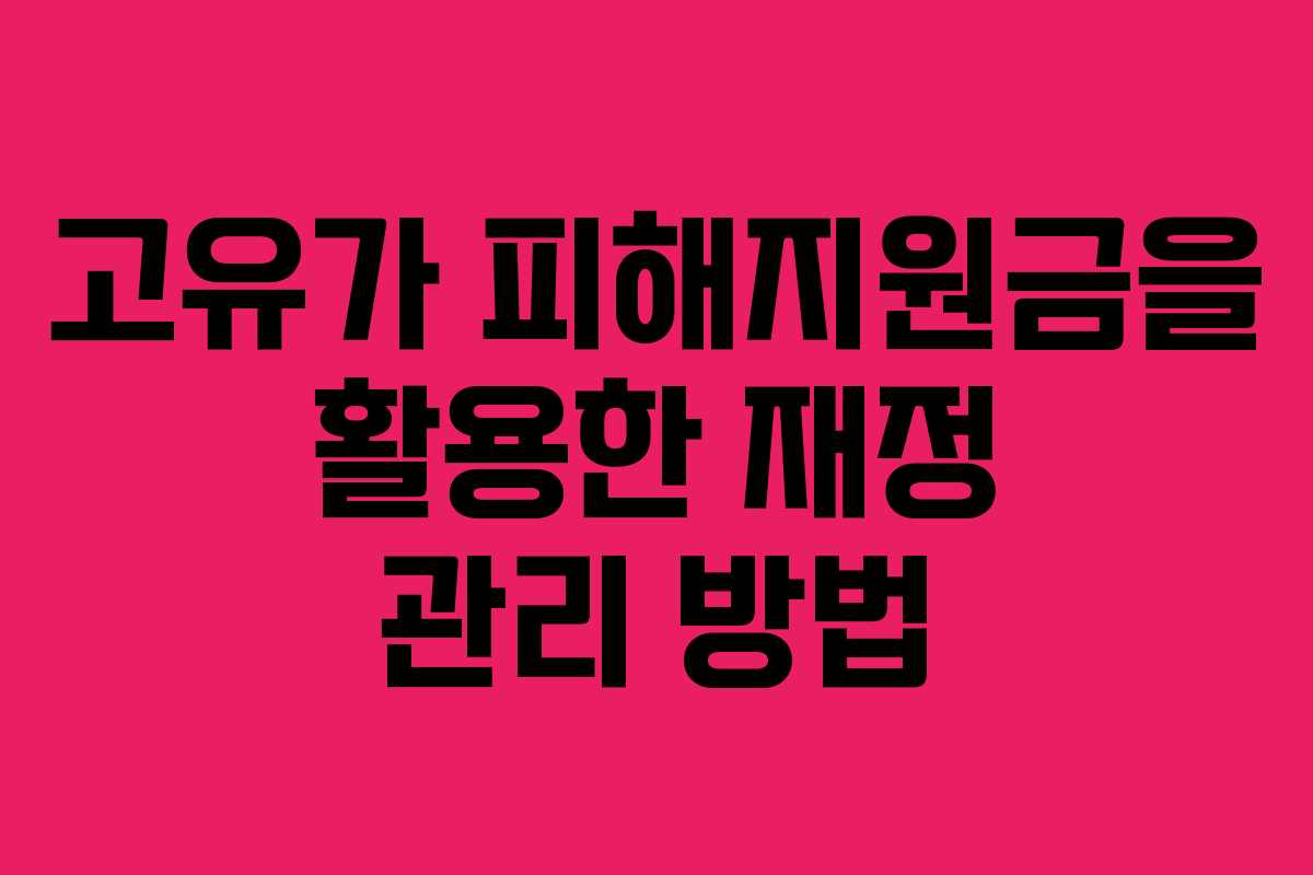 고유가 피해지원금을 활용한 재정 관리 방법