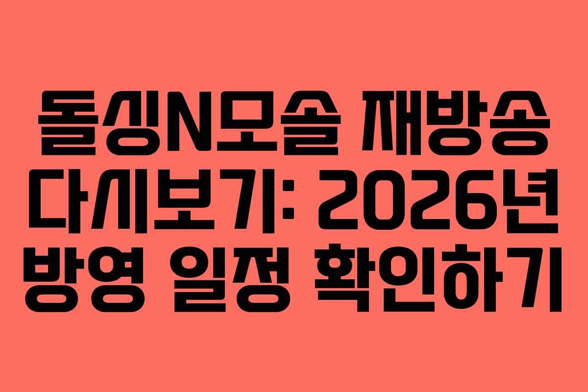 돌싱N모솔 재방송 다시보기: 2026년 방영 일정 확인하기