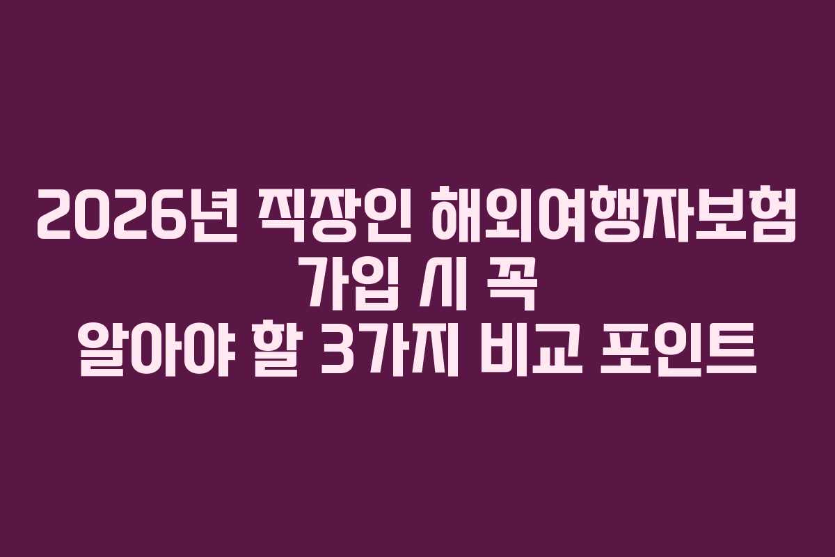 2026년 직장인 해외여행자보험 가입 시 꼭 알아야 할 3가지 비교 포인트